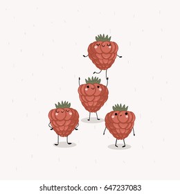 Vector set of four happy raspberries isolated on a white background 