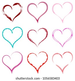 Vector set of four hearts. Handwork. Vector color illustration.