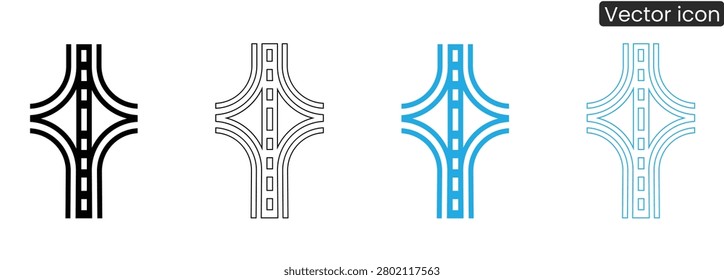 Vector set of four highway interchange icons in various colors on white background for road and transportation designs