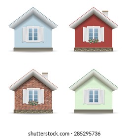 A vector set of four houses isolated facades of different materials.