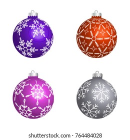 Vector set of four isolated colorful christmas decorative balls.