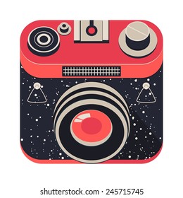 Vector set of four isolated photo camera in square icon in vintage colors 