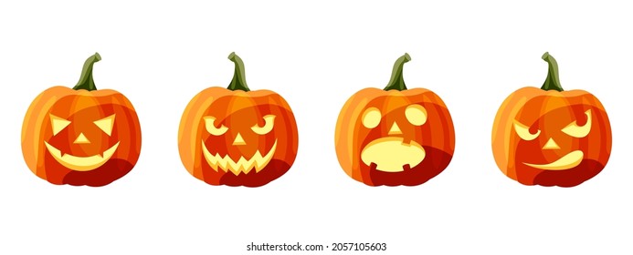 Vector set of four jack-o'-lanterns (Halloween pumpkins) isolated on a white background.