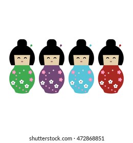 Vector Set of four japanese geisha girls