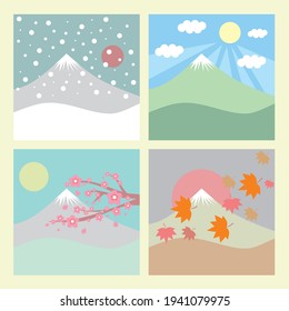 Vector ambientado con cuatro estaciones japonesas en el monte Fuji. Invierno, primavera, verano, otoño en Japón. Conceptos para diferentes temporadas y clima.