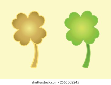 Vector set of four leaf clover. Clover icon gold, green. St. Patrick's Day. Irish holiday element. EPS10