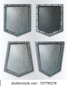 Vector set of four metal shields. 