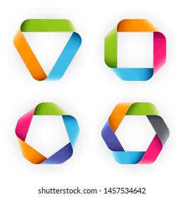 Vector Set Of Four Mobius Strips Folded As Triangle, Square, Pentagon, And Hexagon.