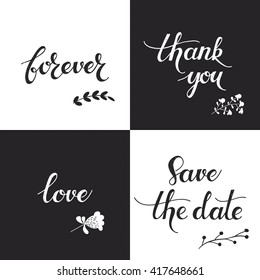 vector set with four monochrome hand drawn text pretty backgrounds