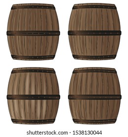 vector set of four oak barrels. isolated on white background