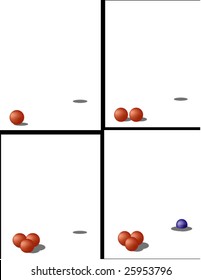 vector set of four pictures about the missed possibility with color balls