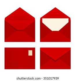 Vector set of four red envelopes.