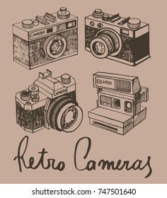 vector set of four retro cameras isolated