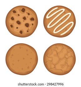 Vector set of four round cookies isolated on a white background.