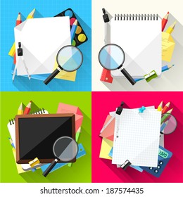 Vector set of four school backgrounds with place for text -modern flat design style 