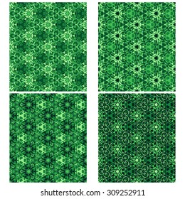 vector set of four seamless green geometric patterns for background