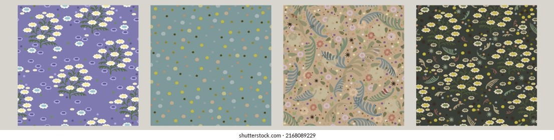 Vector set of four seamless multicolor floral patterns.