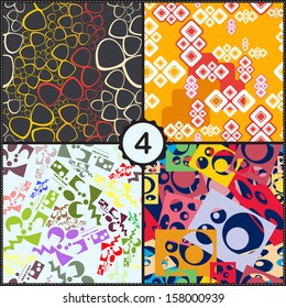 Vector set of four seamless pattern with decorative elements