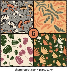 Vector set of four seamless pattern with flowers and leaves