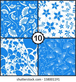 Vector set of four seamless pattern with flowers