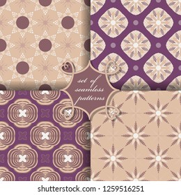 Vector set of four seamless patterns. Decorative abstract shape. Can be used for wallpapers, fill images, web page, background, surface