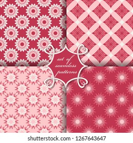 Vector set of four seamless patterns. Decorative flowers, shape. Can be used for wallpapers, fill images, web page, background, surface