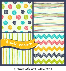 Vector set of four seamless patterns. Modern stylish texture. Cute and colorful background for your design.