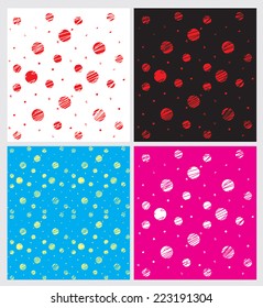 Vector set  four  seamless  patterns with polka dots.