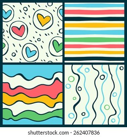 Vector set of four seamless patterns. Modern stylish texture. Cute and colorful background for your design.