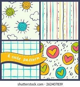 Vector set of four seamless patterns. Modern stylish texture. Cute and colorful background for your design.