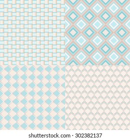 Vector set of four seamless patterns. Repeating geometric tiles. 