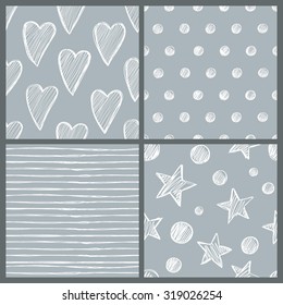 Vector set of four seamless patterns. Modern stylish texture. Cute and colorful background for your design.