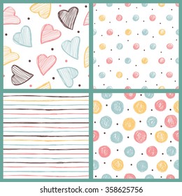 Vector Set Of Four Seamless Patterns. Modern Stylish Texture. Cute And Colorful Background For Your Design.