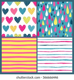Vector set of four seamless patterns. Modern stylish texture. Cute and colorful background for your design.