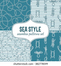 Vector set of four seamless patterns in sea style.