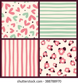 Vector set of four seamless patterns. Modern stylish texture. Cute and colorful background for your design.