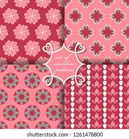 Vector set of four seamless patterns.Decorative striped flowers, shape. Can be used for wallpapers, fill images, web page, background, surface