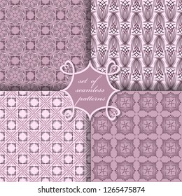 Vector set of four seamless patterns.Decorative striped flowers, shape. Can be used for wallpapers, fill images, web page, background, surface