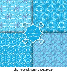 Vector set of four seamless patterns.Decorative striped flowers, shape. Can be used for wallpapers, fill images, web page, background, surface