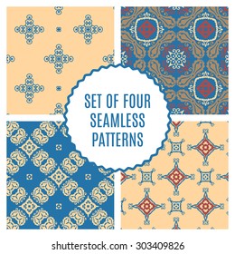 Vector set of four seamless vintage patterns