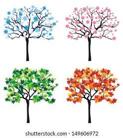 Vector set of four seasons. Art tree