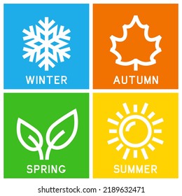 Vector set of four seasons icons. Contains icons winter, spring, summer, autumn.