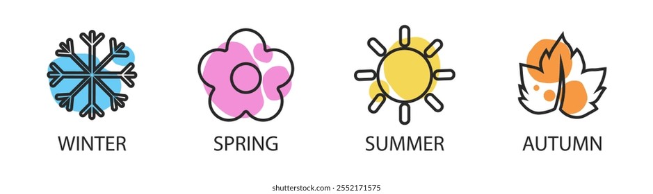 Vector set four seasons icons. Four seasons winter spring summer fall icon set. Weather