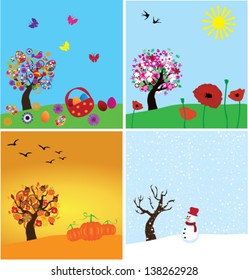 vector set of four seasons with season trees