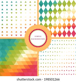 Vector set of four simple backgrounds. Bright colors, geometric design. 
