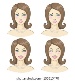 Vector set of four smiling women. Happy girls