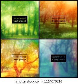 Vector set of four square blurred nature backgrounds. Beautiful place for your text.