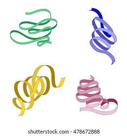 vector set of four strips of pink, blue , yellow and green colors. vector element. ribbon on white background. Vector illustration.