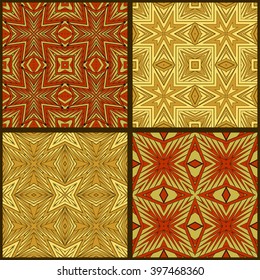 Vector set of four tribal minimalistic geometric seamless patterns.
