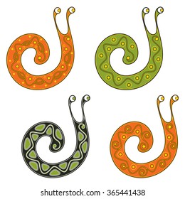 vector set of four tribal snails